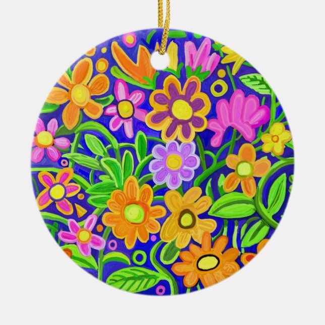 Painted Flowers Ceramic Tree Decoration (Front)