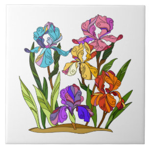 Painted Flowers, colorful iris Tile