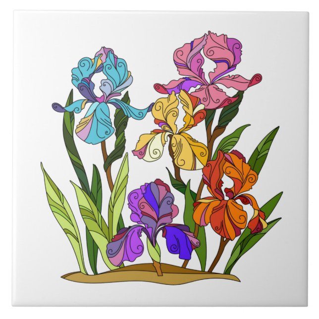 Painted Flowers, colorful iris Tile (Front)