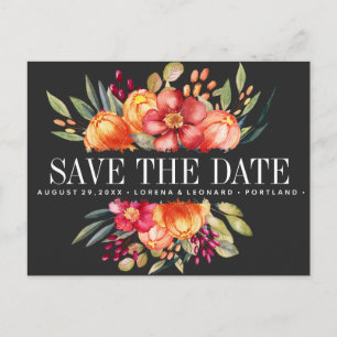 Painted Flowers Dark Grey Wedding save the date Announcement Postcard