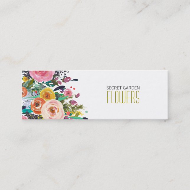 Painted Flowers Florist Skinny Business Cards (Front)