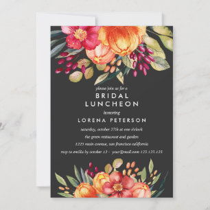 Painted Flowers Grey Bridal Luncheon Wedding Invitation
