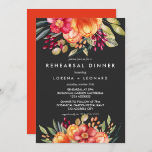 Painted Flowers Grey REHEARSAL DINNER Wedding Invitation