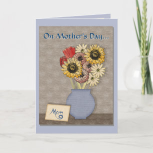Painted Flowers in a Blue Vase - Personalised Card