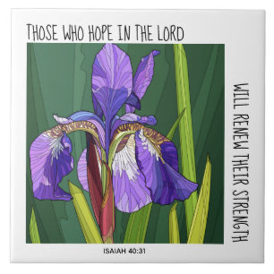 Painted Flowers (Iris) w/ verse from Isaiah 40:31 Tile