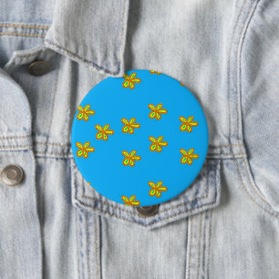 painted flowers on blue 10 cm round badge