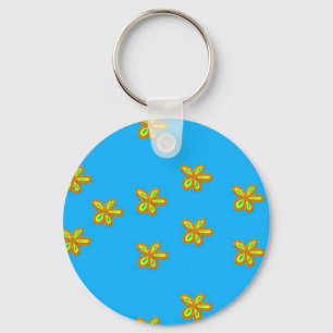 painted flowers on blue key ring