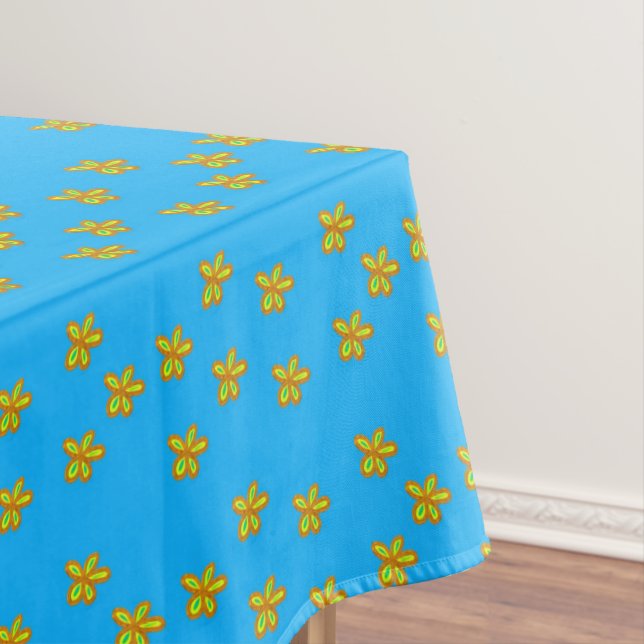 painted flowers on blue tablecloth (In Situ)