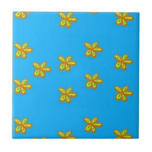 painted flowers on blue tile
