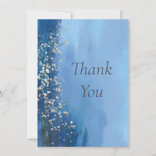 Painted Flowers on Blue Watercolor Thank You Card
