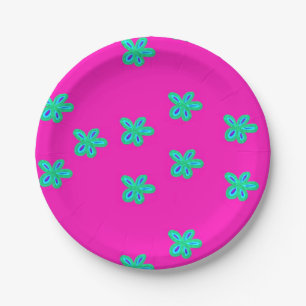 painted flowers on pink paper plate