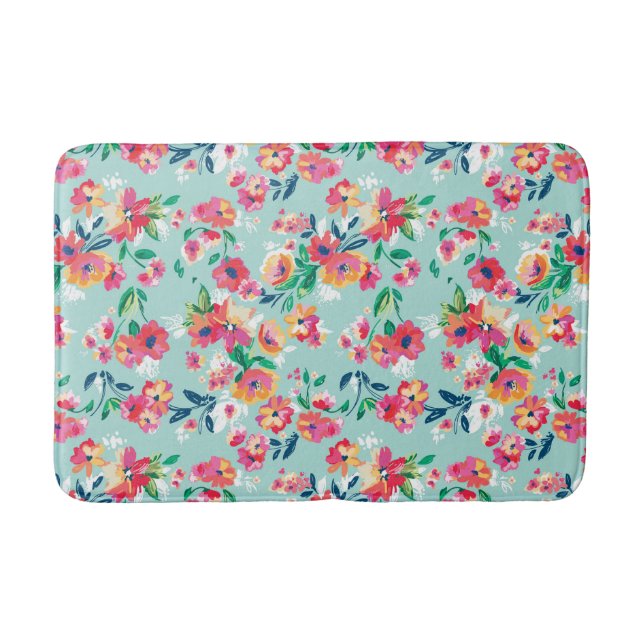 Painted Flowers Pattern Bath Mat (Front)