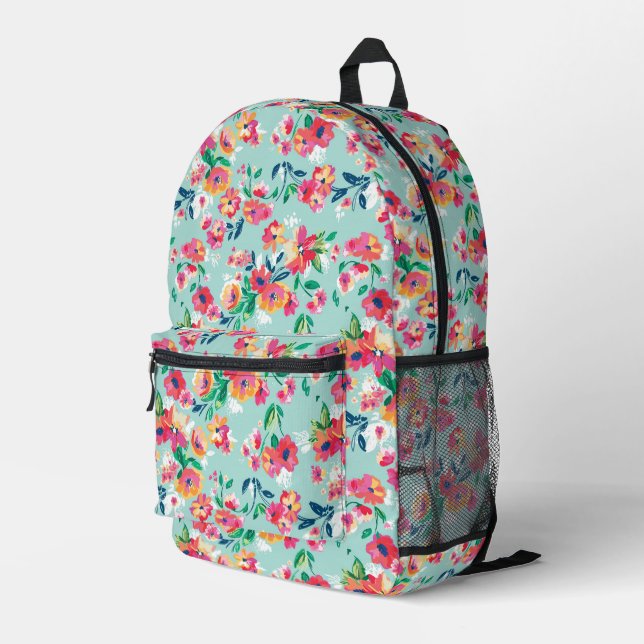 Painted Flowers Pattern Printed Backpack (Back Corner Right)