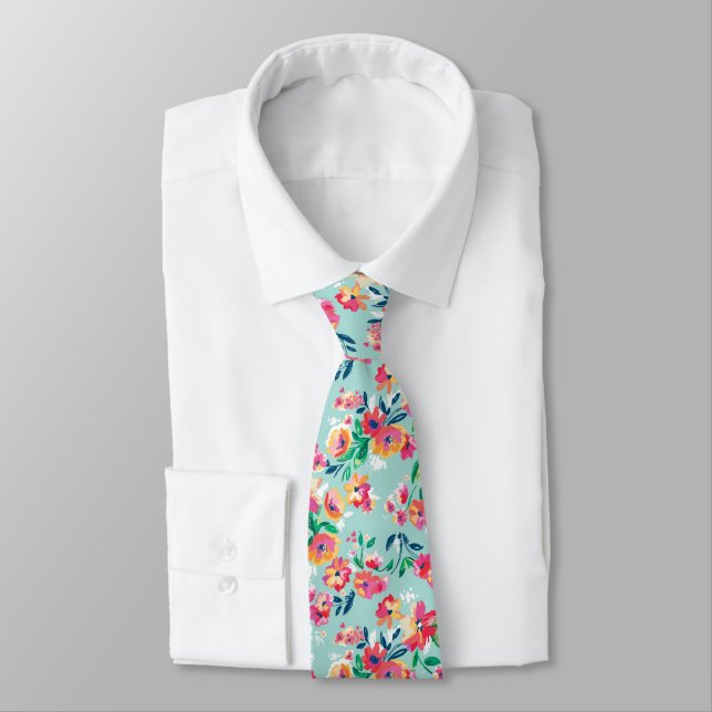 Painted Flowers Pattern Tie (Tied)