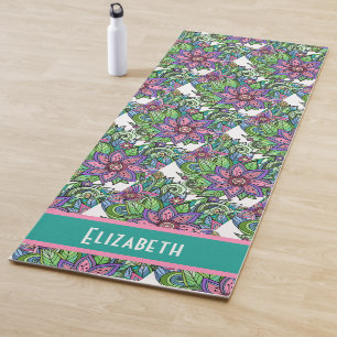Painted Flowers Pretty Pastels, Personalise w Name Yoga Mat