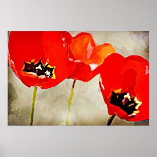Painted Flowers Red Tulips Poster