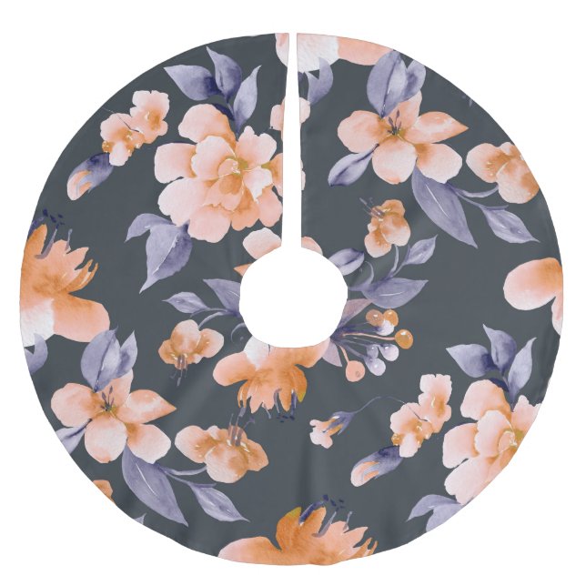Painted Flowers Seamless Background Brushed Polyester Tree Skirt (Front)