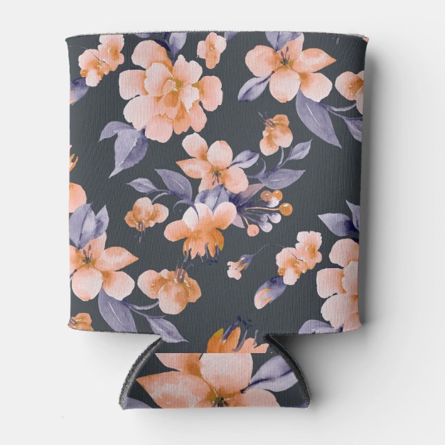Painted Flowers Seamless Background Can Cooler (Front)