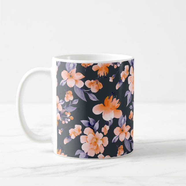 Painted flowers seamless background illustration coffee mug (Left)