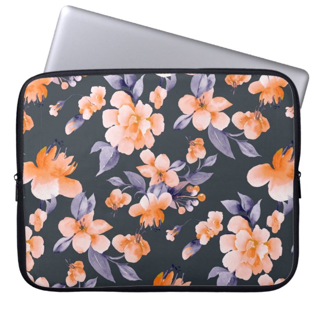 Painted flowers seamless background illustration laptop sleeve (Front)
