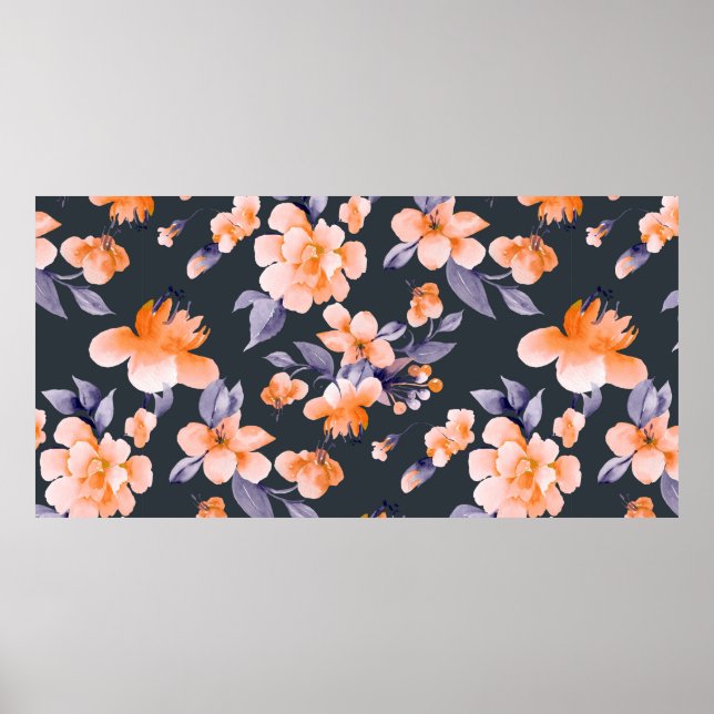 Painted flowers seamless background illustration poster (Front)