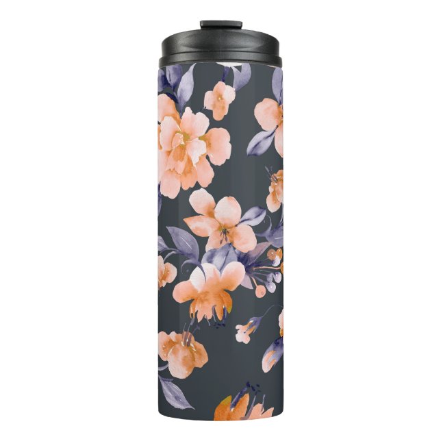 Painted Flowers Seamless Background Thermal Tumbler (Front)