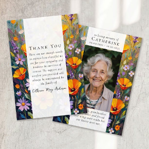 Painted Flowers Sympathy Photo Funeral Thank You Card