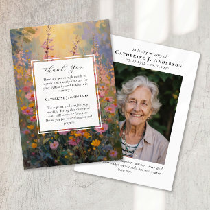 Painted Flowers Sympathy Photo Funeral Thank You Card
