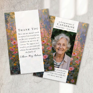 Painted Flowers Sympathy Photo Funeral Thank You Card