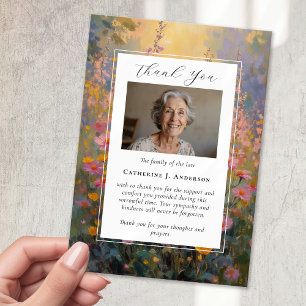Painted Flowers Sympathy Photo Funeral Thank You Card