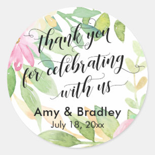 Painted Flowers Thank You for Celebrating With Us Classic Round Sticker