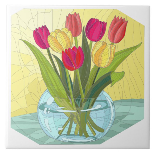 Painted flowers, vase of tulips tile (Front)