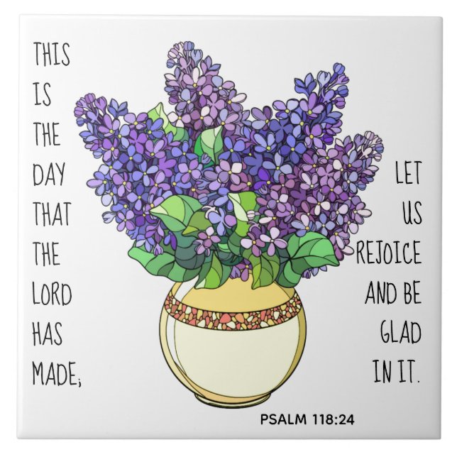 Painted flowers, verse from Psalm 118:24 Tile (Front)