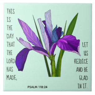 Painted flowers, verse from Psalm 118:24 Tile
