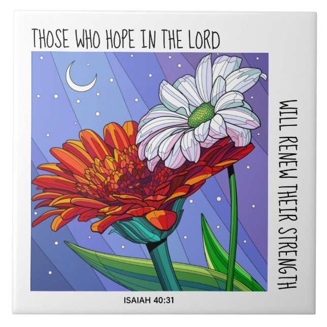 Painted Flowers, w verse from Isaiah 40:31 Tile (Front)