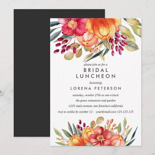 Painted  Flowers white  Bridal Luncheon Wedding Invitation (Front/Back)