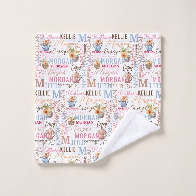 Painted Flowers with Name and Monogram Collage Wash Cloth (Wash Cloth)