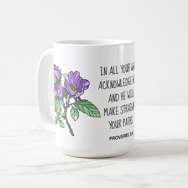Painted flowers, with verse from Proverbs 3:6 Coffee Mug (Front Left)