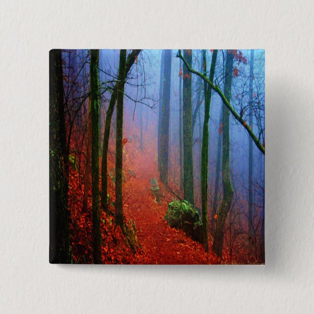 Painted Forest Autumn Blue Fog 15 Cm Square Badge (Front)