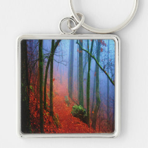 Painted Forest Autumn Blue Fog Key Ring