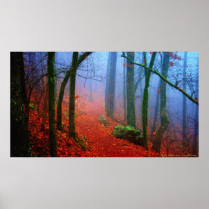 Painted Forest Autumn Blue Fog Poster Print