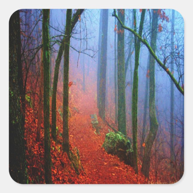 Painted Forest Autumn Blue Fog Square Sticker (Front)