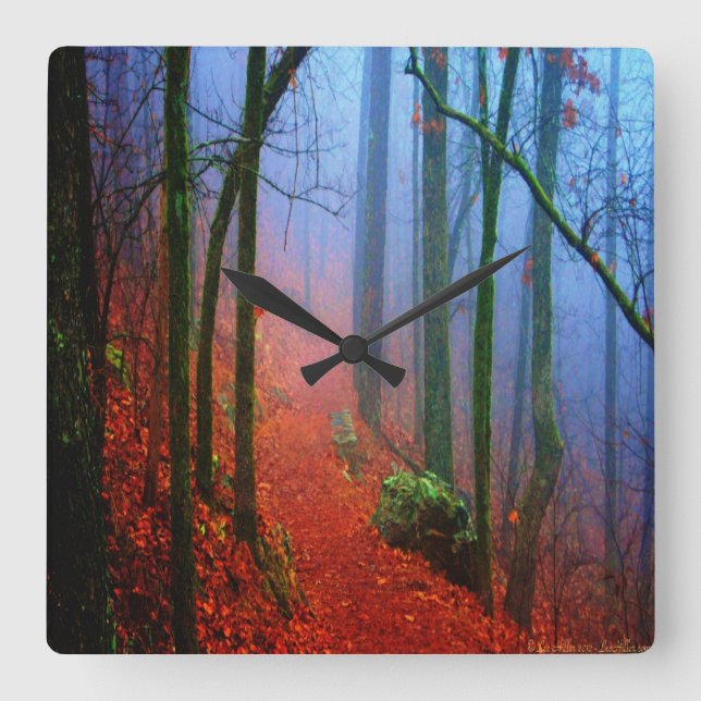 Painted Forest Autumn Blue Fog Square Wall Clock (Front)