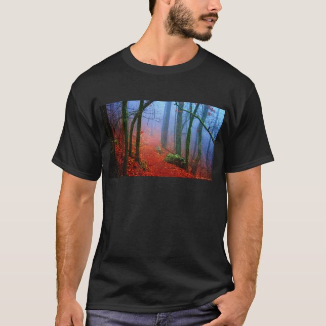 Painted Forest Autumn Blue Fog T-Shirt (Front)