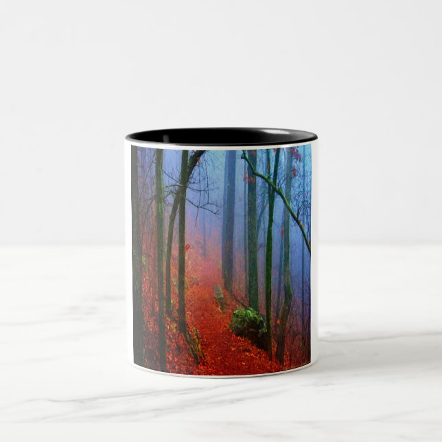 Painted Forest Autumn Blue Fog Two-Tone Coffee Mug (Center)