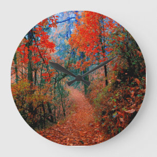 Painted Forest Autumn Flame Watercolor Clock