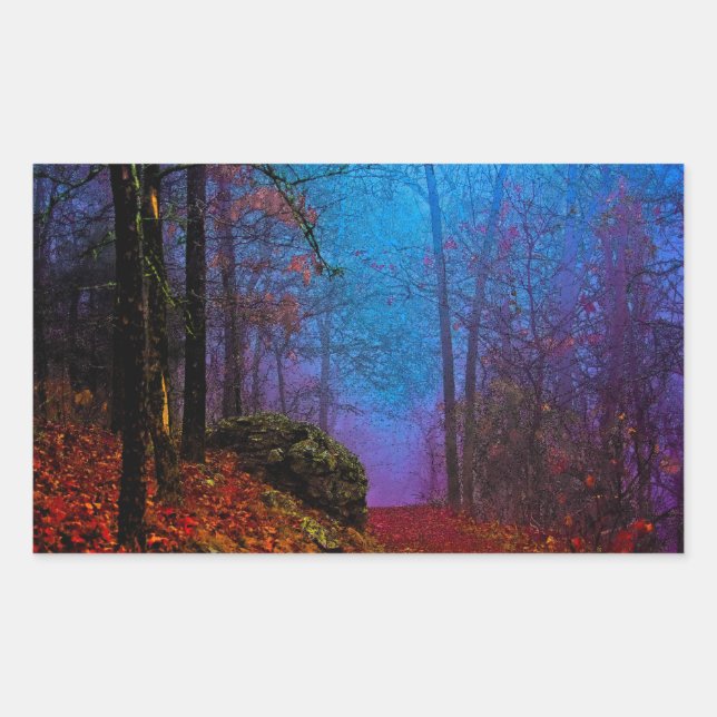 Painted Forest Autumn Purple Fog Rectangular Sticker (Front)