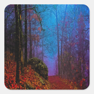 Painted Forest Autumn Purple Fog Square Sticker