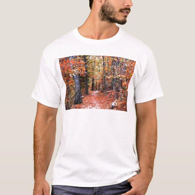 Painted Forest Autumn Trail Watercolor Gifts T-Shirt (Front)
