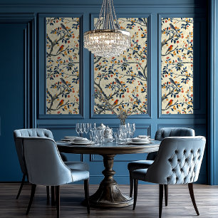 Painted Forest with Birds Chinoiserie Style Wallpaper